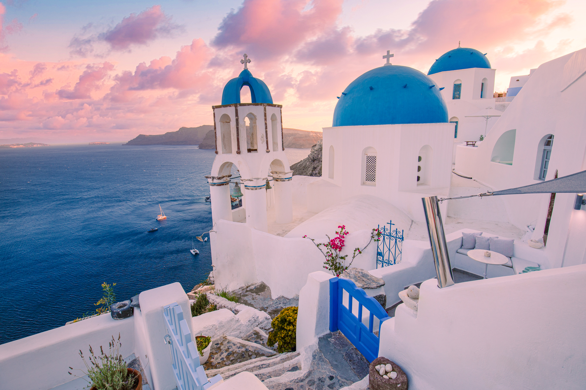 Amazing Evening View Of Santorini Island Picturesque Spring