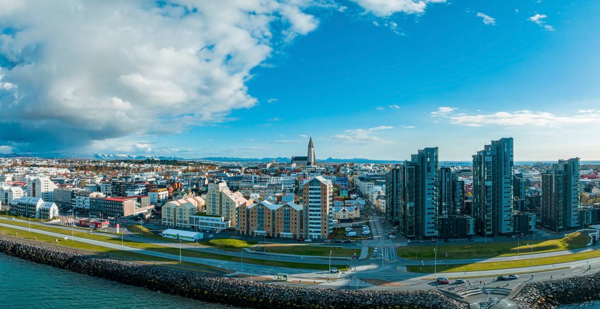 Beautiful Aerial View Of Reykjavik Iceland Sunny Day