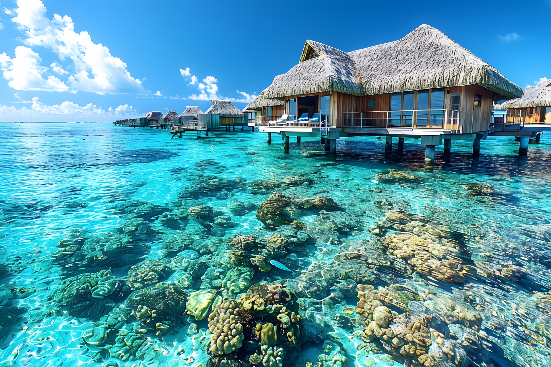 Tranquil Overwater Bungalows In Tropical Paradise Ideal For